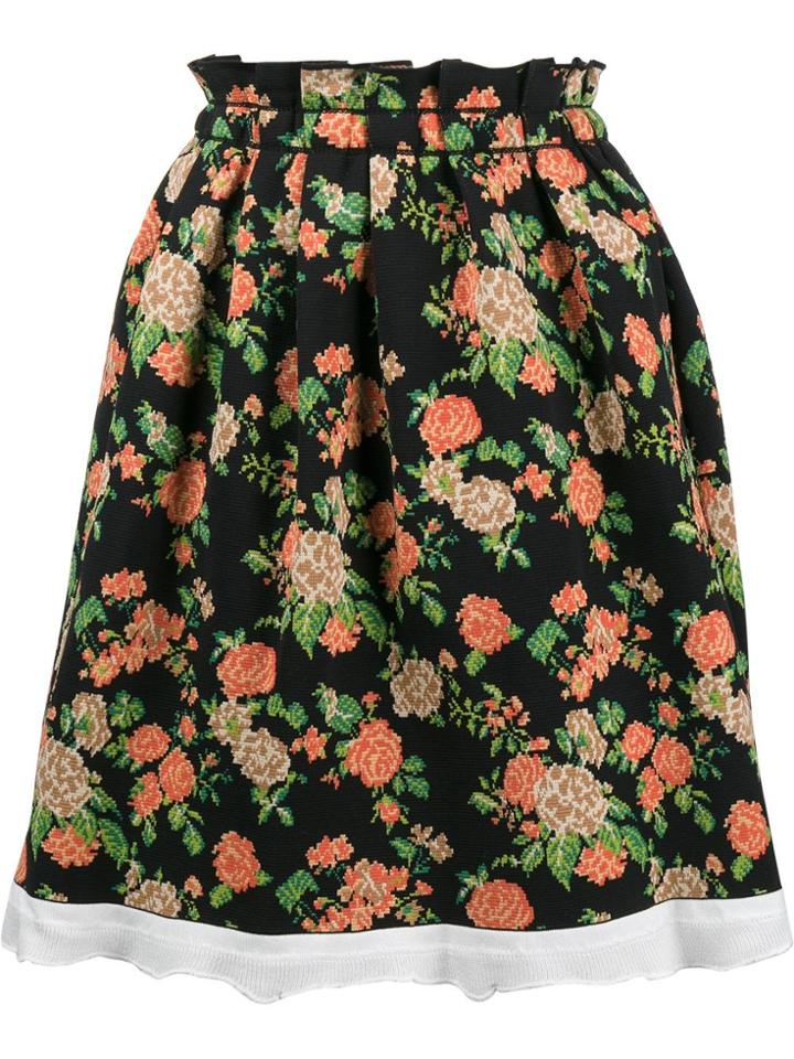 Msgm Flared Floral Skirt - Black