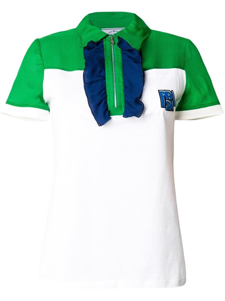 Prada Ruffle Colour Block Polo Shirt - White