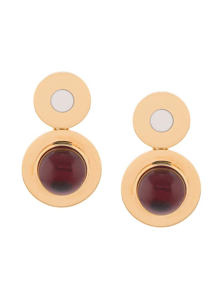 Marni Double Disk Stone Earrings - Gold