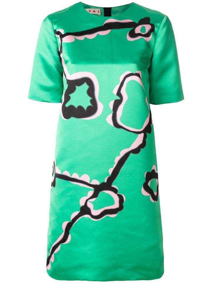 Marni Scribble Print Shift Dress - Green