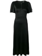 Alexa Chung Satin Midi Dress With Pleated Sleeves - Black