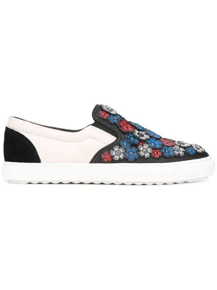 Coach Flower Embellished Slip-on Sneakers - White