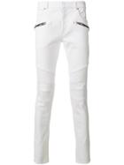 Balmain Zip Detail Biker Jeans - White
