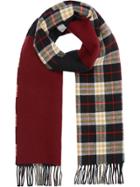 Burberry Reversible Stripe And Check Wool Cashmere Scarf - Black