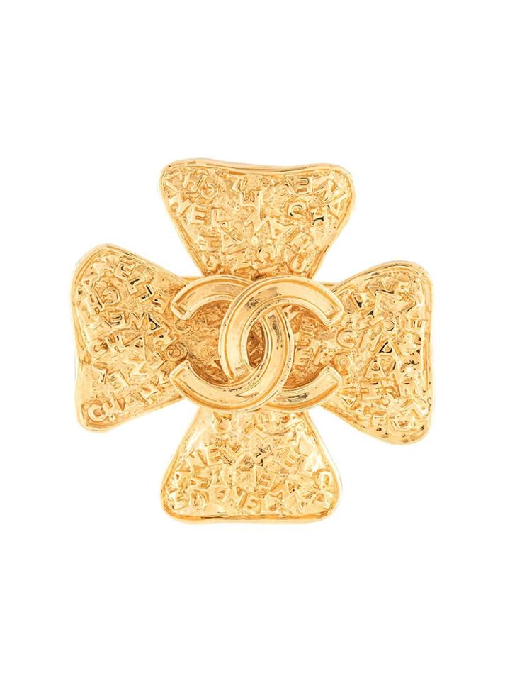 Chanel Pre-owned Cloverleaf Cc Brooch - Gold
