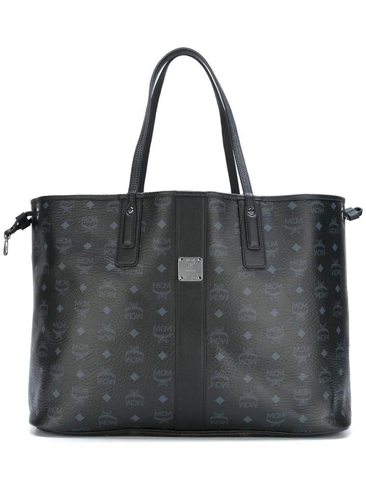 Mcm Logo Motif Tote, Women's, Black, Canvas