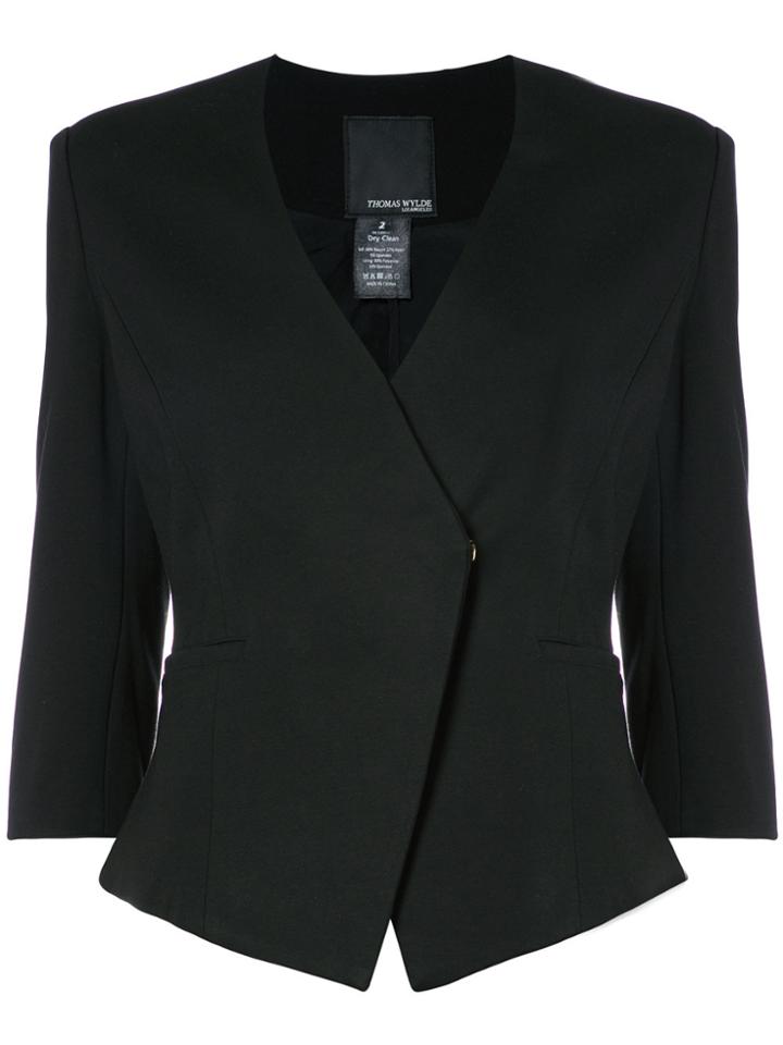 Thomas Wylde Skinny Fit Wrap Front Blazer - Black