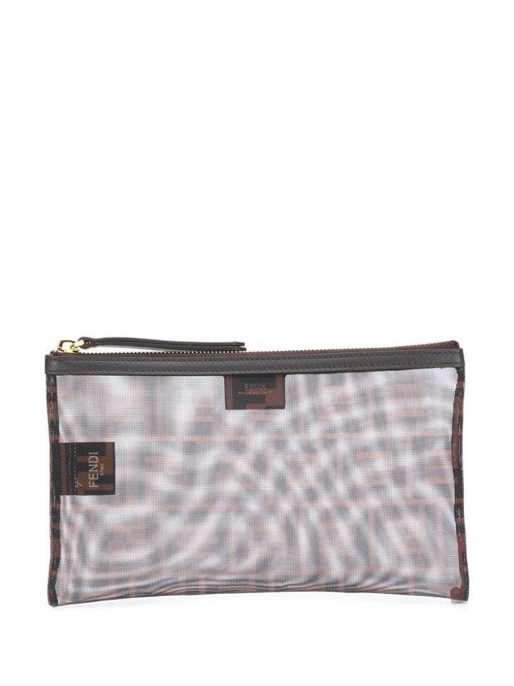 Fendi Small Two-toned Ff Logo Clutch - Brown