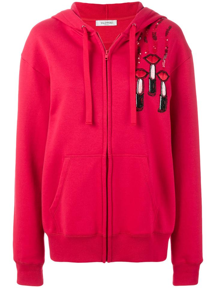 Valentino Lipstick Print Hoodie - Red