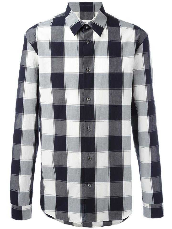 Maison Margiela Checked Long Sleeve Shirt, Men's, Size: 42, White, Cotton