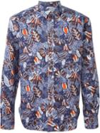 Maison Kitsuné Floral Print Shirt, Men's, Size: 40, Blue, Cotton