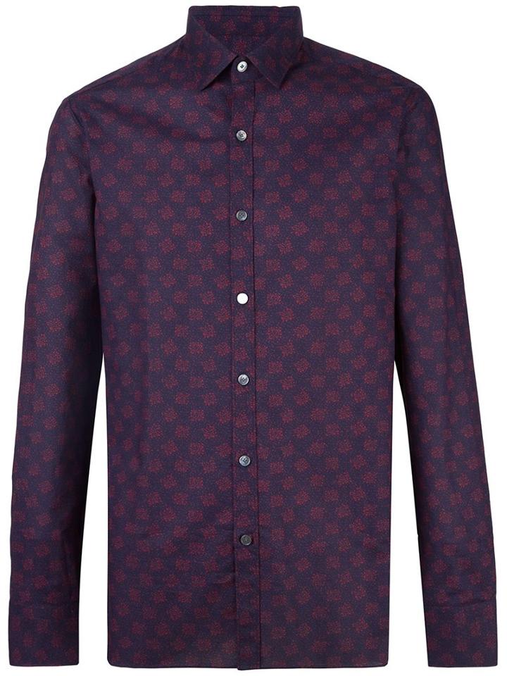 Lanvin Fuzzy Pattern Shirt, Men's, Size: 40, Blue, Cotton