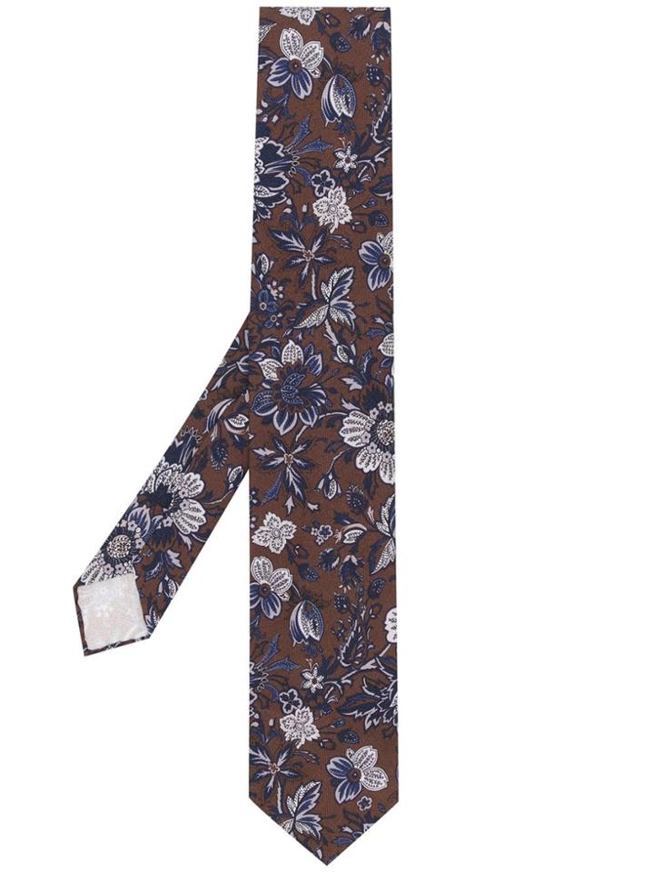 Lardini Floral Print Tie - Brown