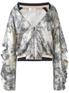 Aviù - Printed Open Collar Bomber Jacket - Women - Cotton/polyamide/polyester/spandex/elastane - 44, Grey, Cotton/polyamide/polyester/spandex/elastane