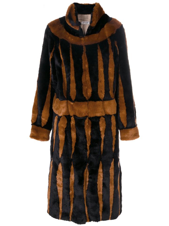 Attico Long Patterned Fur Coat - Black