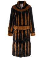 Attico Long Patterned Fur Coat - Black