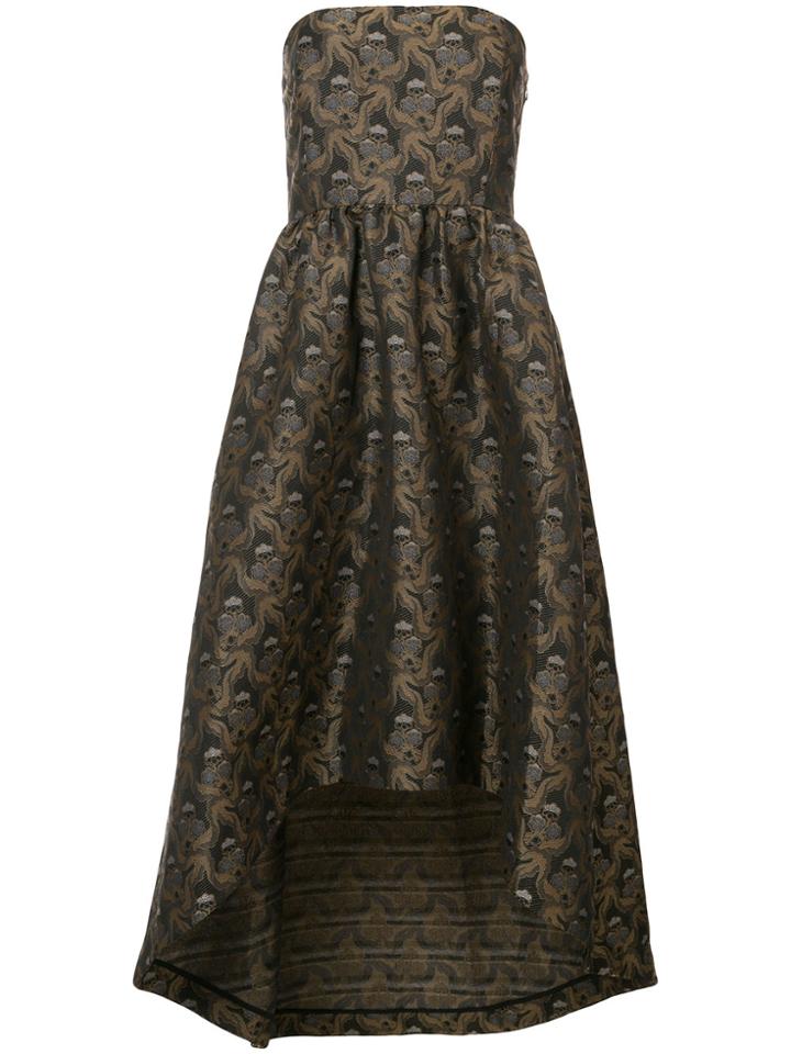 Co Strapless Patterned Flared Dress - Brown