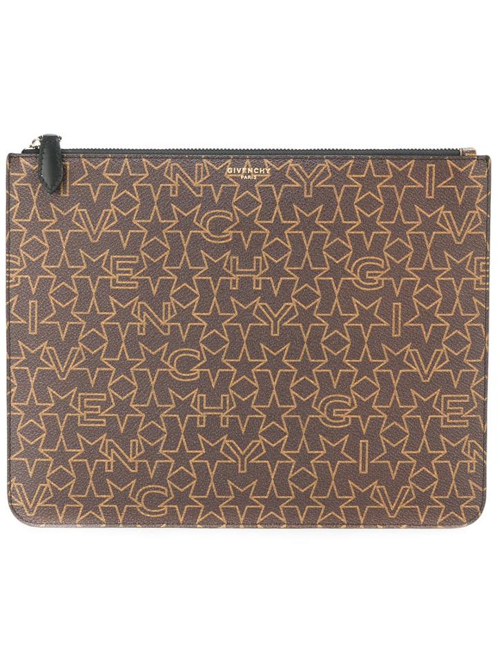 Givenchy Logo Star Print Zipped Pouch, Men's, Brown, Cotton/polyester/polyurethane