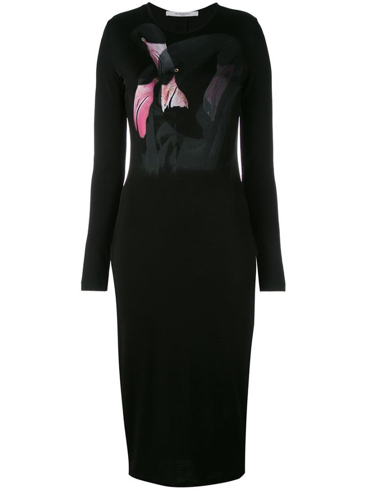Givenchy Flamingo Print Dress, Women's, Size: Medium, Black, Viscose/spandex/elastane
