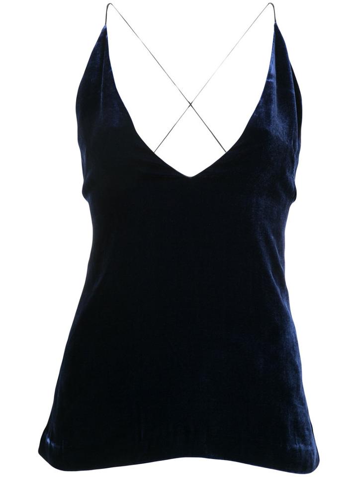 Dion Lee - Velvet Deep-v Top - Women - Silk/rayon - 12, Blue, Silk/rayon