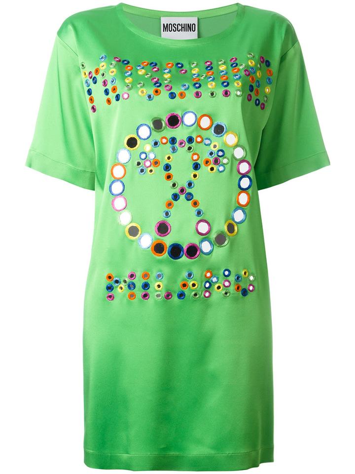 Moschino Mirror Embroidered Logo T-shirt Dress, Women's, Size: 36, Green, Acetate/rayon/other Fibers/montmorillonite (french Green ) Clay