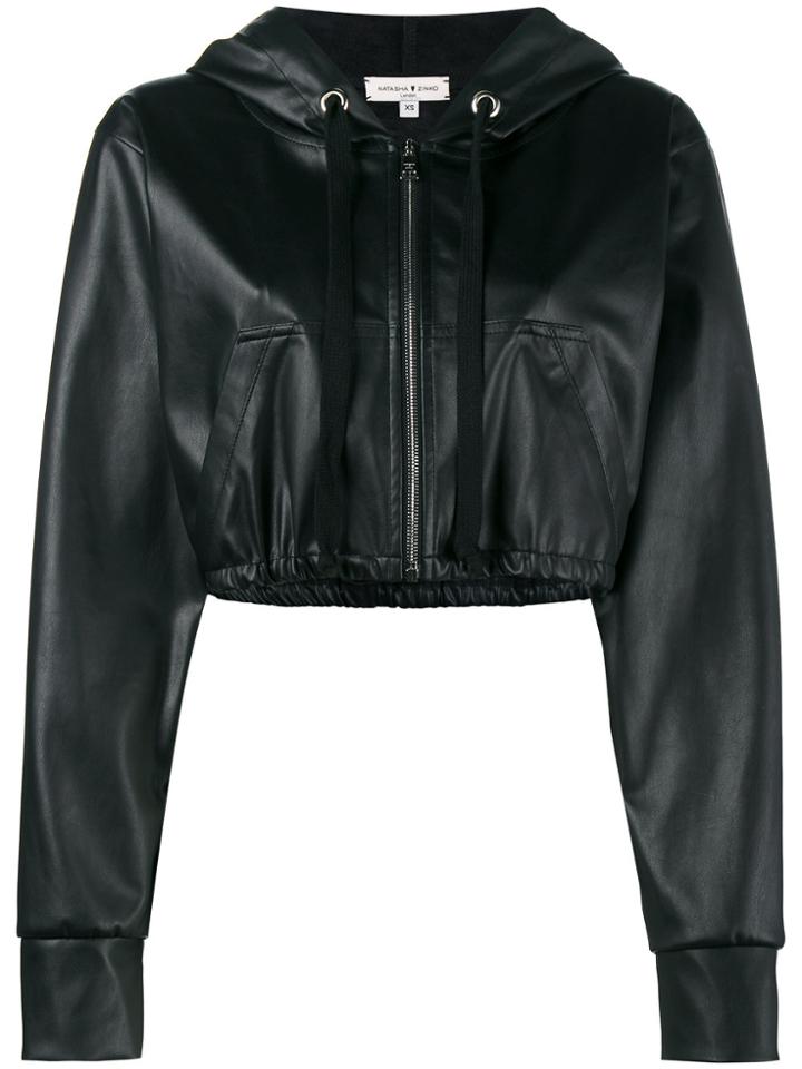 Natasha Zinko Cropped Faux Leather Hooded Jacket - Black