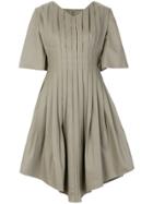 Vejas Pleated V-neck Dress - Grey