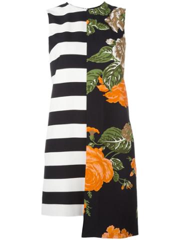 Msgm Stripes Floral Print Dress, Women's, Size: 42, Black, Viscose/polyester