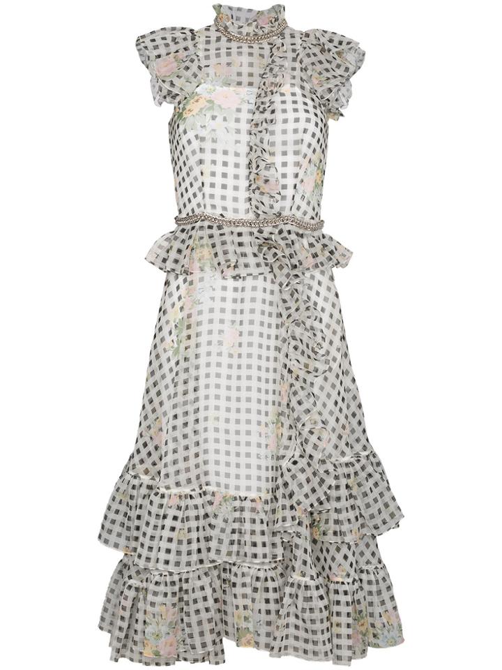 Christopher Kane Gingham Midi Dress With Ruffles - White