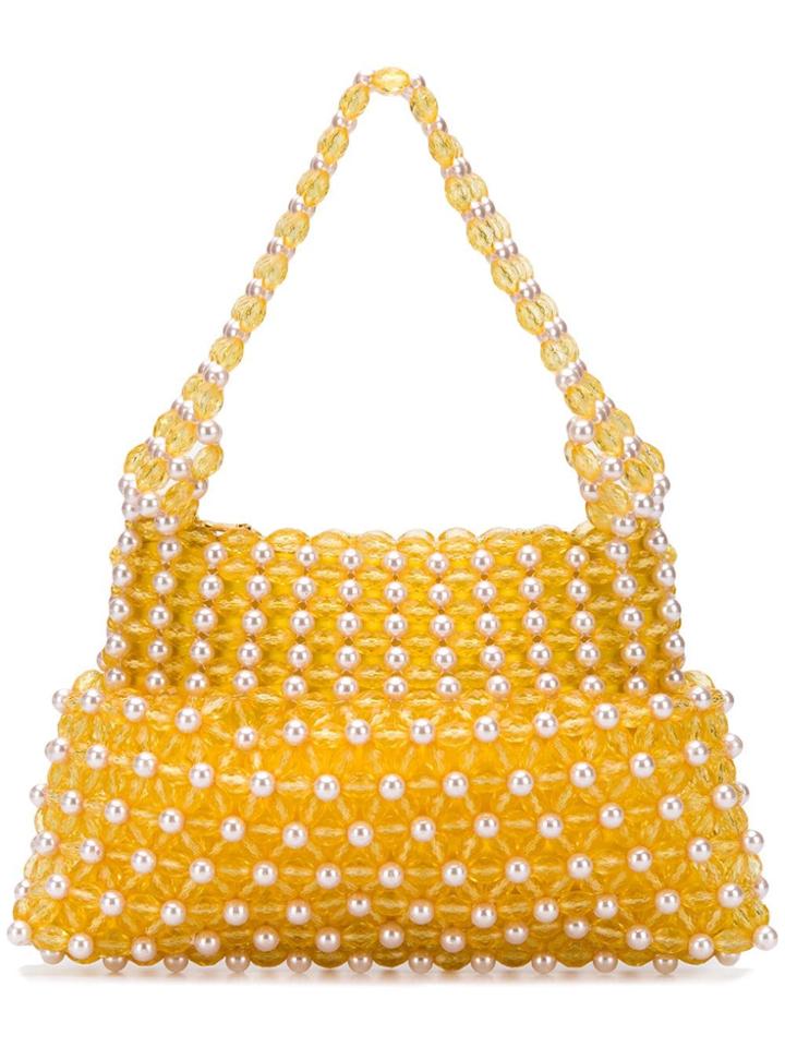 Shrimps Beaded Tote Bag - Yellow