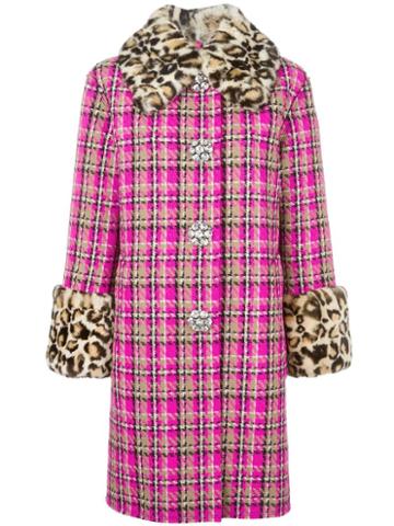 Marc Jacobs Checked Tweed Coat, Women's, Size: 0, Pink/purple, Silk/nylon/virgin Wool/rabbit Fur