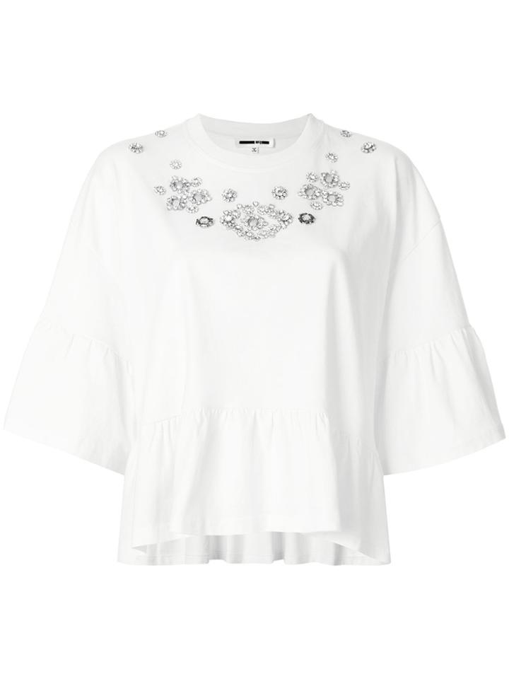 Mcq Alexander Mcqueen Embellished Ruffle Top - White