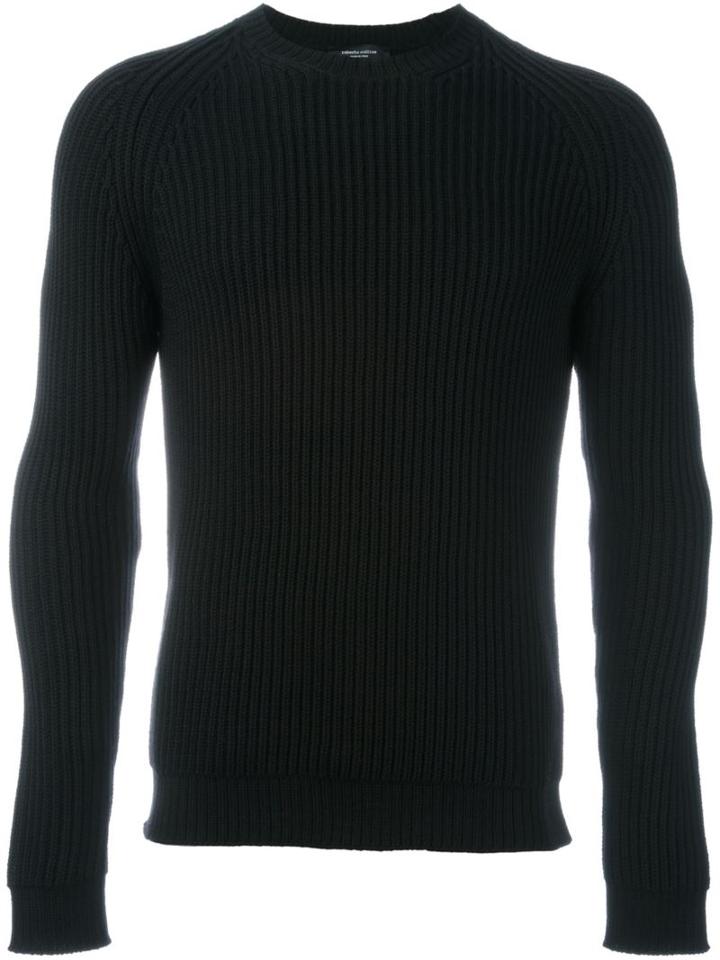 Roberto Collina Ribbed Jumper, Men's, Size: 50, Black, Merino