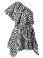 Alexandre Vauthier Houndstooth One Shoulder Dress - White