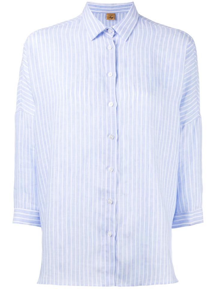 Fay Striped Three-quarter Sleeve Shirt, Women's, Size: Small, Blue, Linen/flax