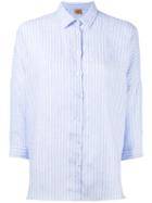Fay Striped Three-quarter Sleeve Shirt, Women's, Size: Small, Blue, Linen/flax