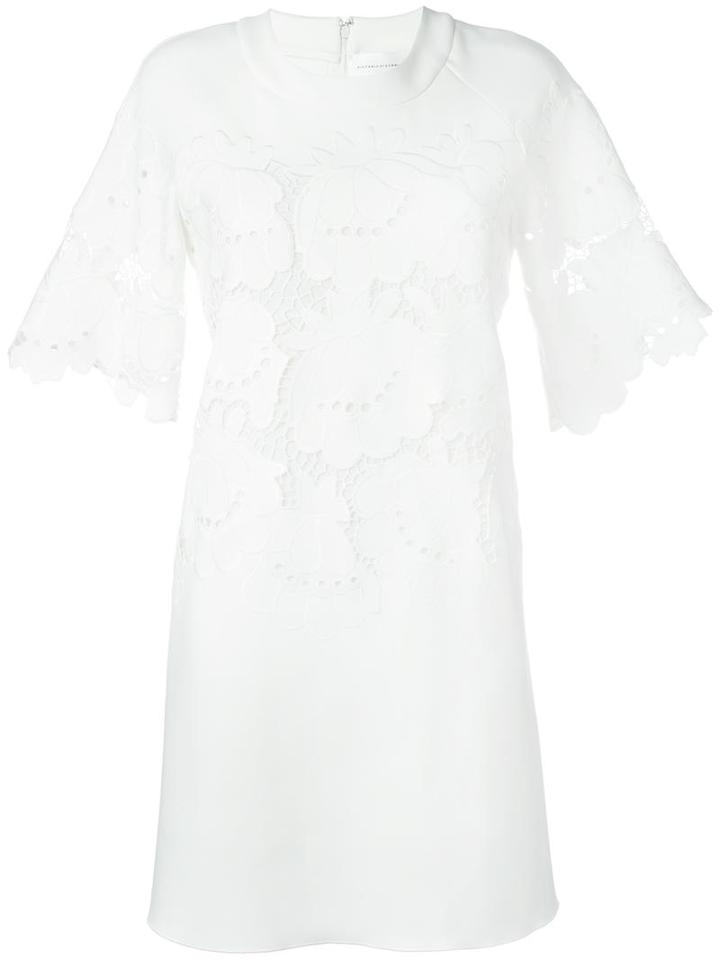 Embroidered Flowers Shift Dress, Women's, Size: 8, White, Polyester/spandex/elastane/silk, Victoria Victoria Beckham
