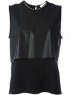 8pm Leather Effect Studded Collar Tulle Insert Tank Top