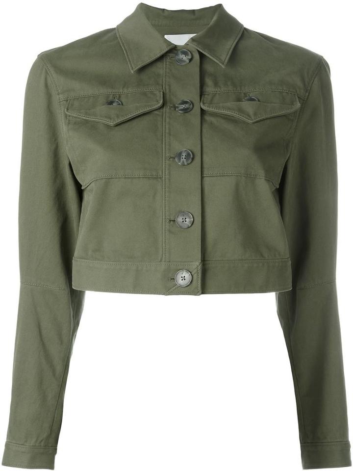 T By Alexander Wang Cropped Denim Jacket, Women's, Size: 6, Green, Cotton/spandex/elastane