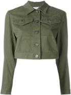 T By Alexander Wang Cropped Denim Jacket, Women's, Size: 6, Green, Cotton/spandex/elastane