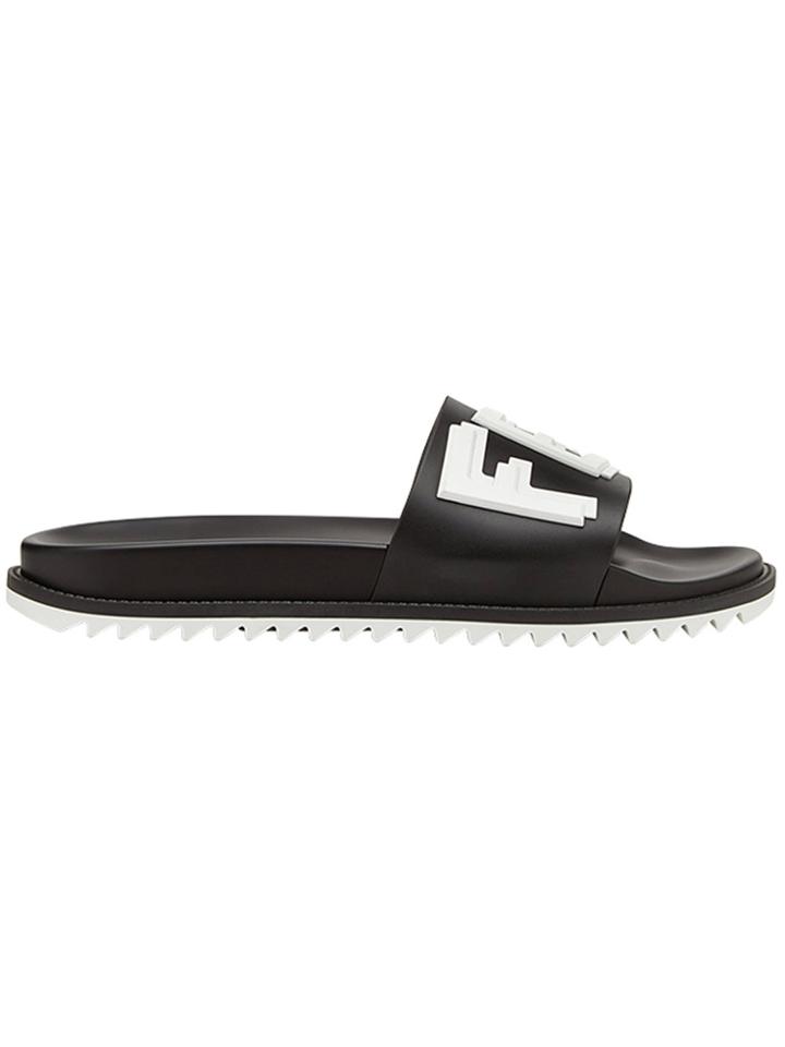 Fendi Logo Print Pool Slides - Black