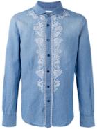 Ermanno Scervino Embroidered Panel Buttoned Shirt, Men's, Size: 48, Blue, Cotton/linen/flax
