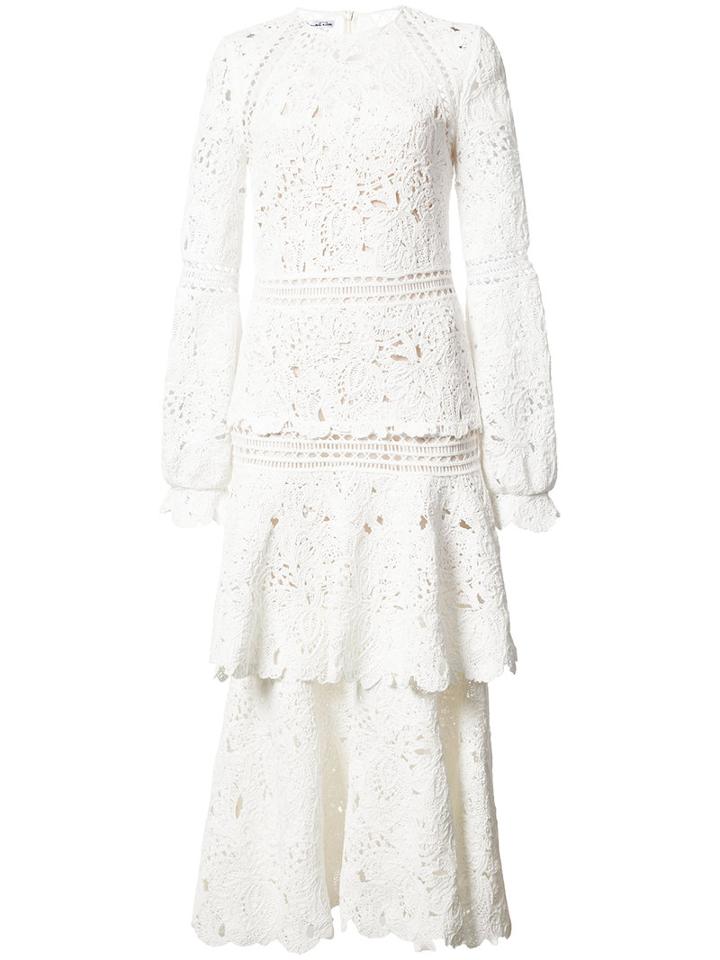 Oscar De La Renta Lace Layered Dress, Women's, Size: 4, White, Cotton/silk