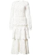 Oscar De La Renta Lace Layered Dress, Women's, Size: 4, White, Cotton/silk
