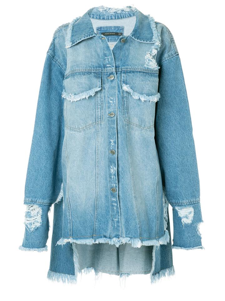 Pony Stone Monsta Asymmetric Hem Distressed Jacket - Blue