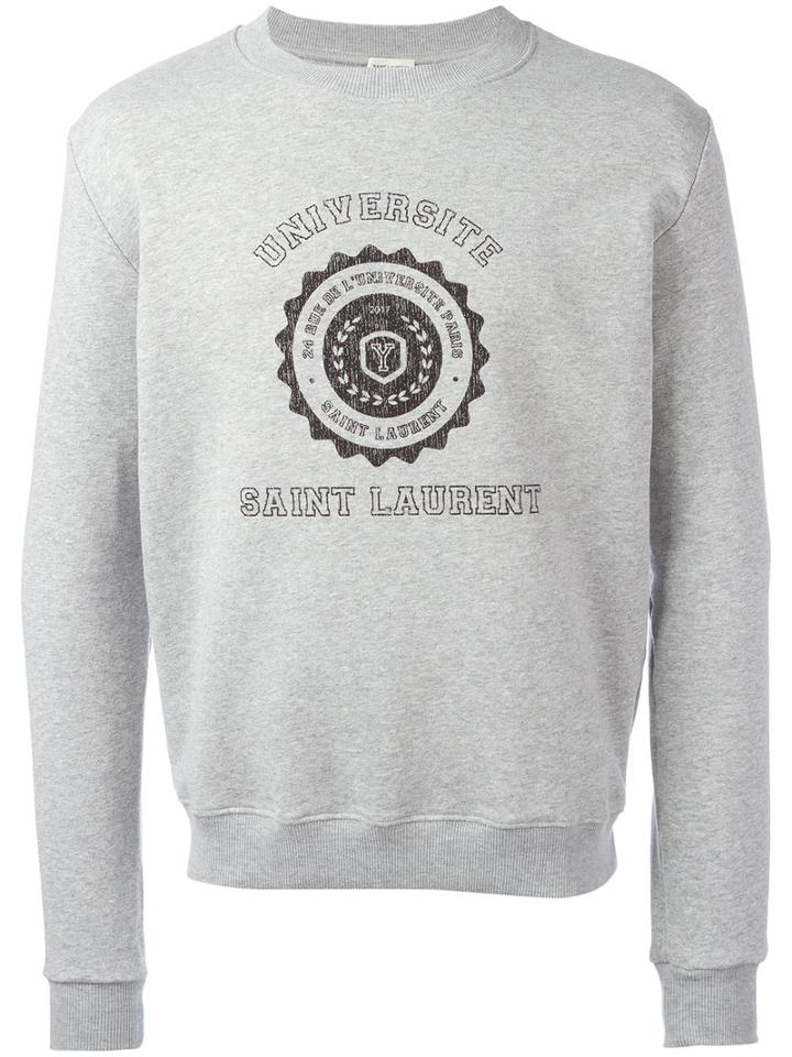 Saint Laurent Printed Motif Sweatshirt, Men's, Size: Xl, Grey, Cotton/polyamide