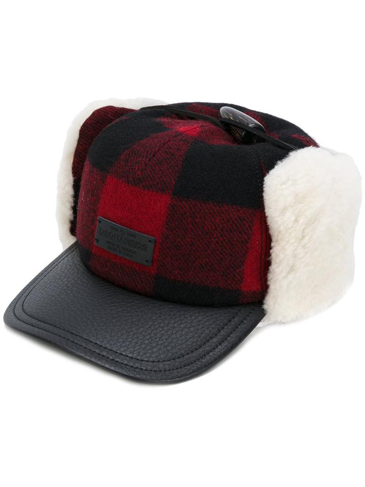 Dsquared2 - Plaid Shearling Flap Cap - Men - Cotton/calf Leather/lamb Skin/virgin Wool - M, Black, Cotton/calf Leather/lamb Skin/virgin Wool