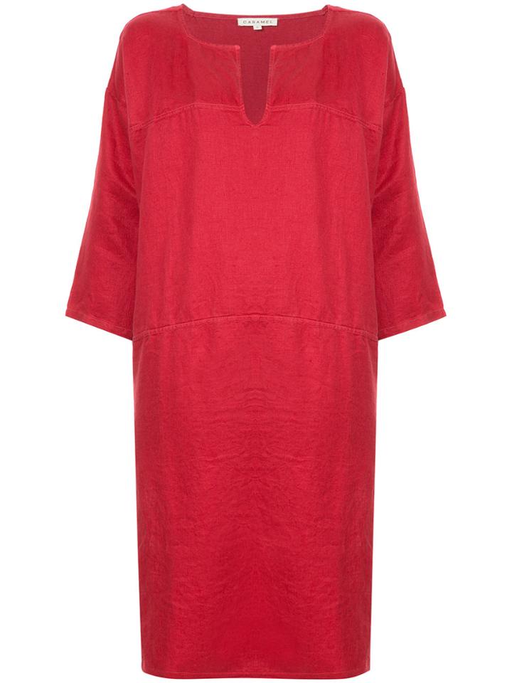 Caramel Linen Kaftan Dress - Red