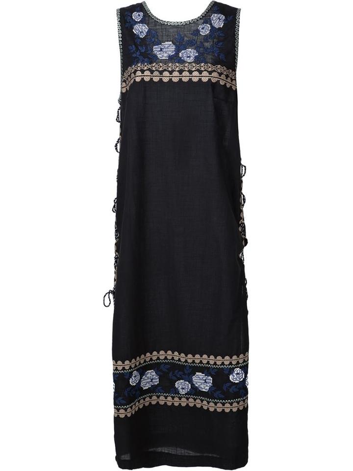 Suno Embroidered Tunic Dress, Women's, Size: 0, Black, Cotton