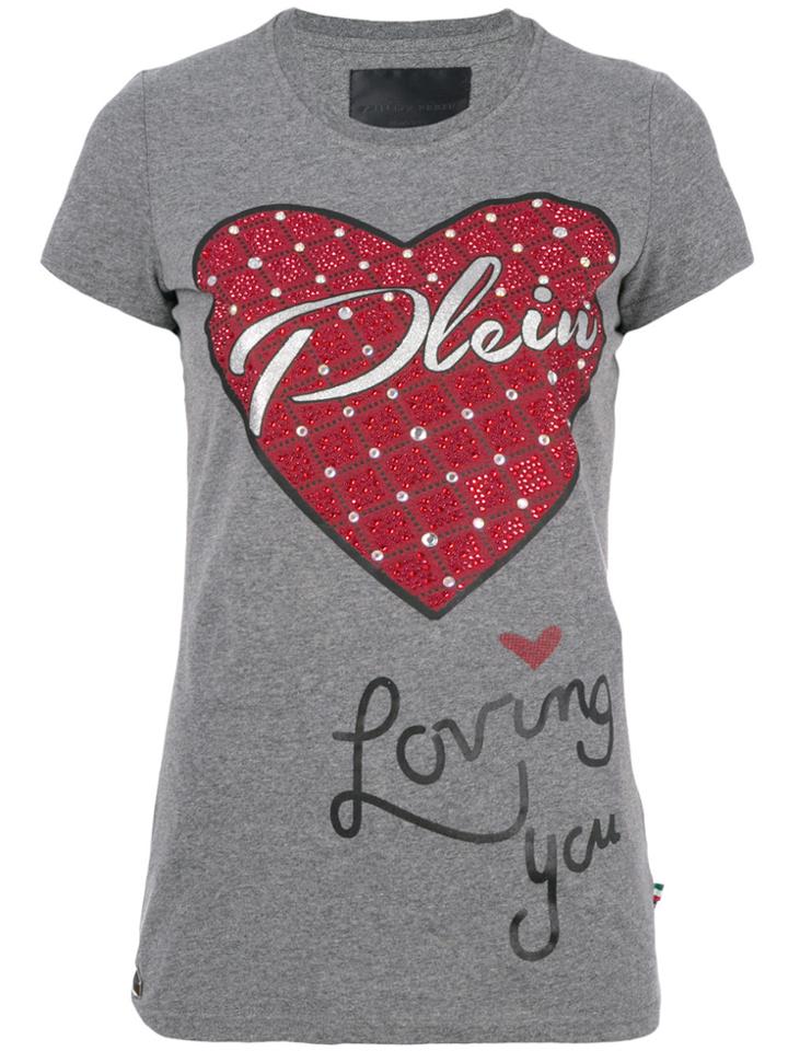 Philipp Plein Embellished Heart T-shirt - Grey